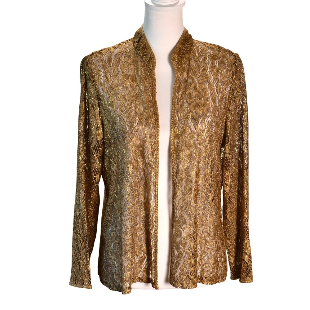 Positive Attitude Cardigan Evening Gold Metallic Lace Mom Holiday XL Sweater
